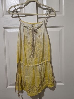 VTG Y2K Free People Embroidered yellow/white  Tunic sz 10 Boho Beach Mermaid